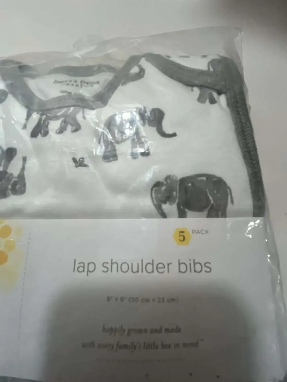 Burt's Bees Baby Organic Cotton Lap Shoulder Bibs, Wandering Elephants, 5-Pack